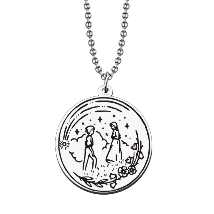 Wholesale Outdoor Travel Scenery Stainless Steel Round Plate Necklace Keychain